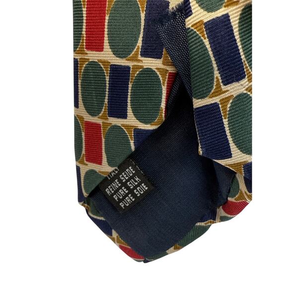 Men's STRUCTURE 100% Silk Red Black Gold Geometric Print  Necktie Made in Italy - Picture 6 of 6